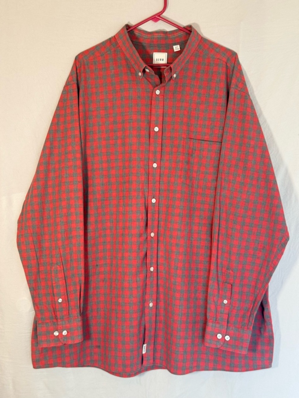 ROWM Men's Red and Gray Checked Button-Down Shirt 3XT Big Man Shirt